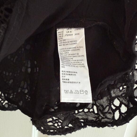 Anthropologie Eyelet Ruffled Sheer Black Top Long Sleeves Size 12 Prairie Boho - Picture 6 of 10